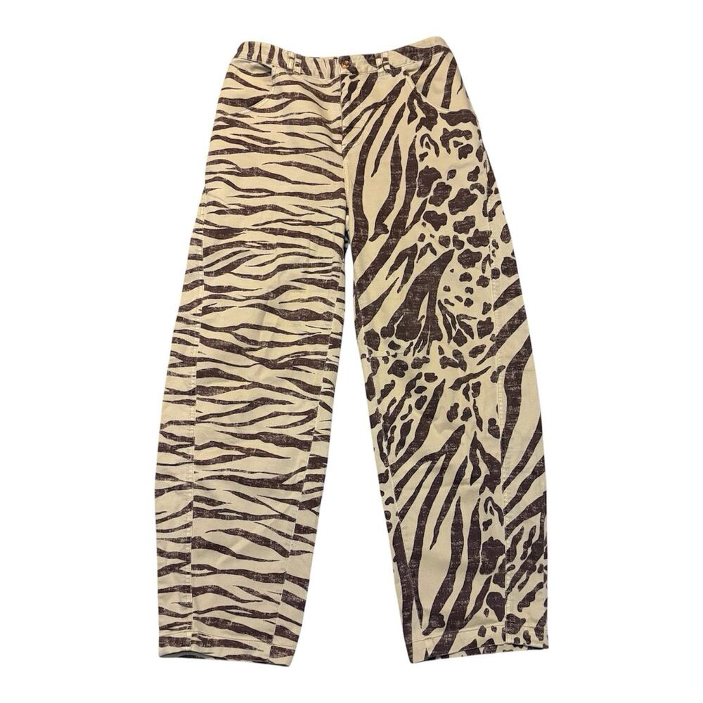 Anthropologie Pilcro Animal Print Pants Womens 26 Barrel Leg High Waisted Brown